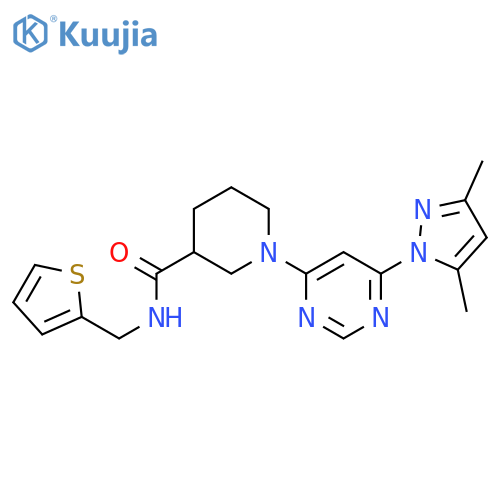 1-6-(3,5-dimethyl-1H-pyrazol-1-yl)pyrimidin-4-yl-N-(thiophen-2-yl)methylpiperidine-3-carboxamide structure