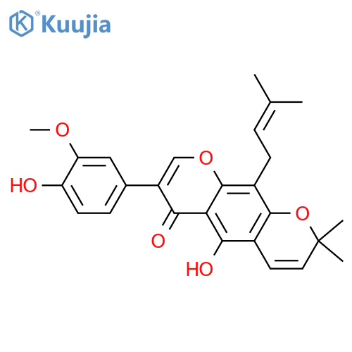 2H,6H-Benzo[1,2-b:5,4-b']dipyran-6-one,5-hydroxy-7-(4-hydroxy-3-methoxyphenyl)-2,2-dimethyl-10-(3-methyl-2-butenyl)-(9CI) structure