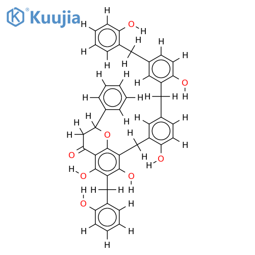 (2S)-5,7-dihydroxy-8-(2''-hydroxy-5''-(2''''-hydroxy-5''''-(2'''''-hydroxybenzyl)benzyl)benzyl)-6-(2'''-hydroxybenzyl)flavanone structure