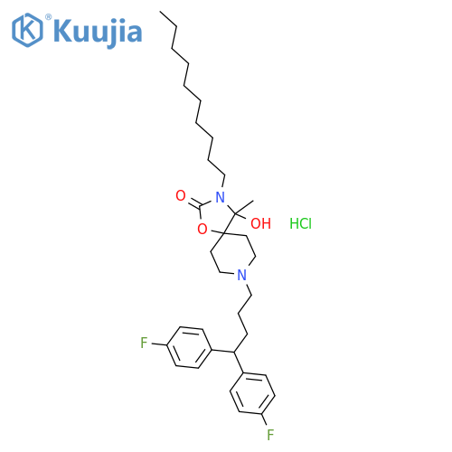 1-Oxa-3,8-diazaspiro[4.5]decan-2-one,8-[4,4-bis(4-fluorophenyl)butyl]-3-decyl-4-hydroxy-4-methyl-, hydrochloride(1:1) structure