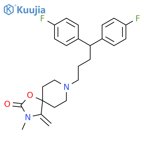 8-[4,4-bis(4-fluorophenyl)butyl]-3-methyl-4-methylidene-1-oxa-3,8-diazaspiro[4.5]decan-2-one structure