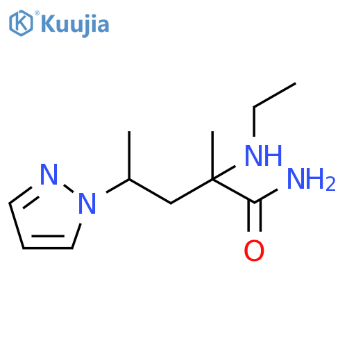 2-(ethylamino)-2-methyl-4-(1H-pyrazol-1-yl)pentanamide structure