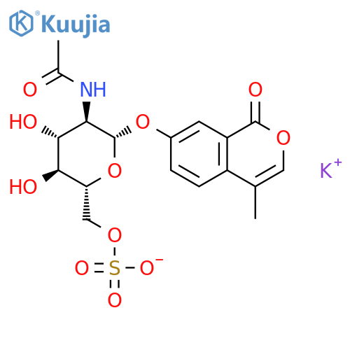 1H-2-Benzopyran-1-one,7-[[2-(acetylamino)-2-deoxy-6-O-sulfo-b-D-glucopyranosyl]oxy]-4-methyl-, monopotassium salt(9CI) structure