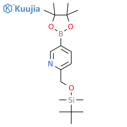 2-((tert-butyldimethylsilyloxy)methyl)-5-(4,4,5,5-tetramethyl-1,3,2-dioxaborolan-2-yl)pyridine structure