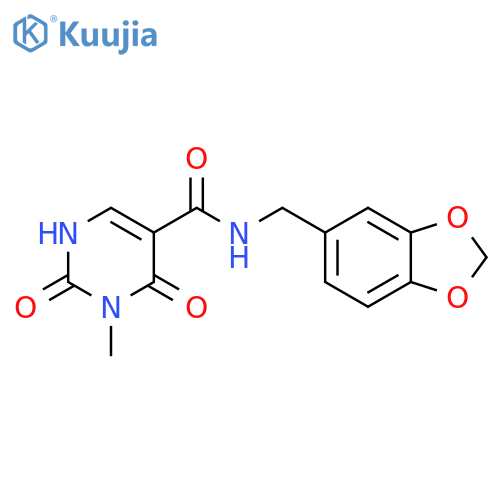 N-(benzo[d][1,3]dioxol-5-ylmethyl)-3-methyl-2,4-dioxo-1,2,3,4-tetrahydropyrimidine-5-carboxamide structure