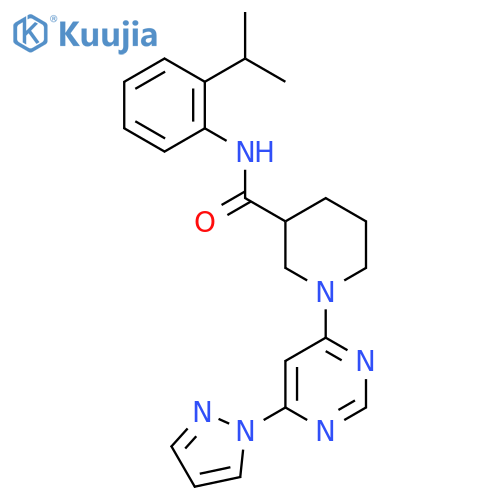 N-2-(propan-2-yl)phenyl-1-6-(1H-pyrazol-1-yl)pyrimidin-4-ylpiperidine-3-carboxamide structure