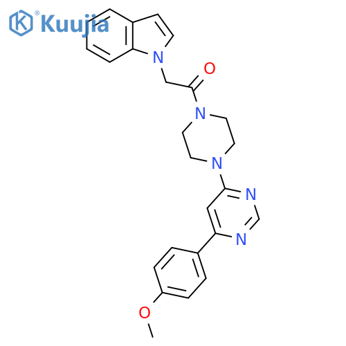 2-(1H-indol-1-yl)-1-{4-6-(4-methoxyphenyl)pyrimidin-4-ylpiperazin-1-yl}ethan-1-one structure