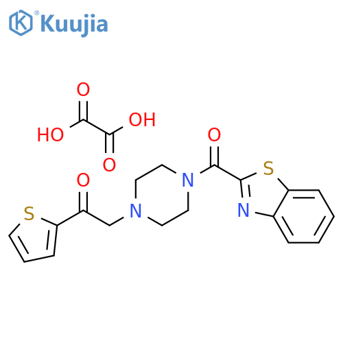 2-[4-(1,3-benzothiazole-2-carbonyl)piperazin-1-yl]-1-(thiophen-2-yl)ethan-1-one; oxalic acid structure
