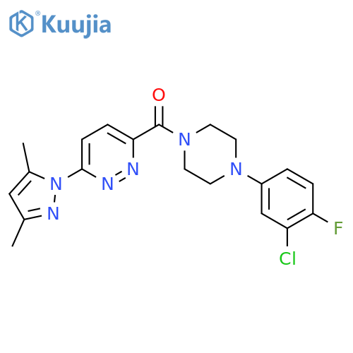 3-4-(3-chloro-4-fluorophenyl)piperazine-1-carbonyl-6-(3,5-dimethyl-1H-pyrazol-1-yl)pyridazine structure