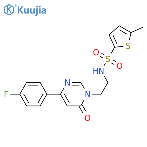 N-{2-4-(4-fluorophenyl)-6-oxo-1,6-dihydropyrimidin-1-ylethyl}-5-methylthiophene-2-sulfonamide structure