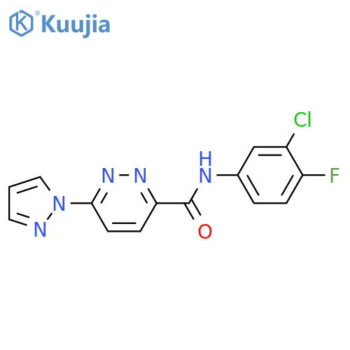 N-(3-chloro-4-fluorophenyl)-6-(1H-pyrazol-1-yl)pyridazine-3-carboxamide structure