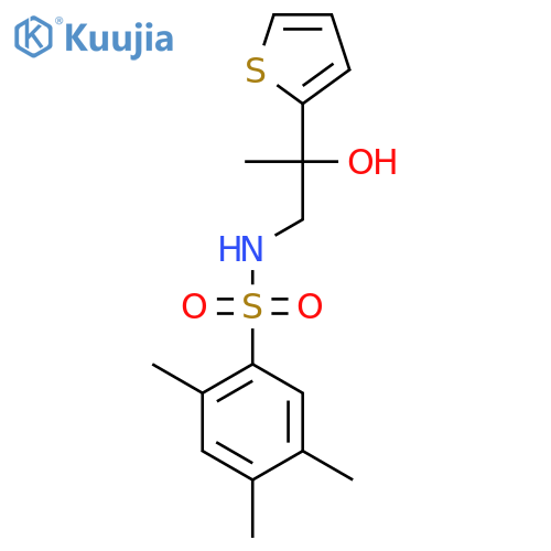 N-2-hydroxy-2-(thiophen-2-yl)propyl-2,4,5-trimethylbenzene-1-sulfonamide structure