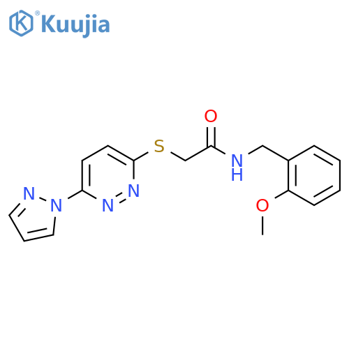 N-(2-methoxyphenyl)methyl-2-{6-(1H-pyrazol-1-yl)pyridazin-3-ylsulfanyl}acetamide structure