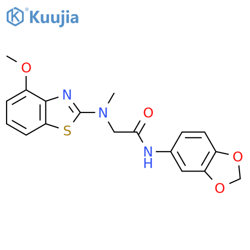 N-(2H-1,3-benzodioxol-5-yl)-2-[(4-methoxy-1,3-benzothiazol-2-yl)(methyl)amino]acetamide structure