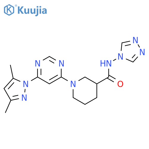 1-6-(3,5-dimethyl-1H-pyrazol-1-yl)pyrimidin-4-yl-N-(4H-1,2,4-triazol-4-yl)piperidine-3-carboxamide structure