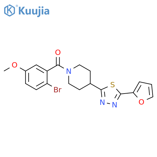 1-(2-bromo-5-methoxybenzoyl)-4-5-(furan-2-yl)-1,3,4-thiadiazol-2-ylpiperidine structure