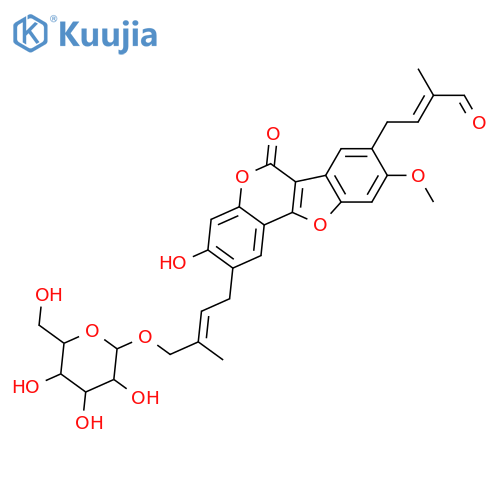 3,9-Dihydroxy-2,8-diprenylcoumestan; 4''-Oxo, 4'-hydroxy, 9-Me ether, 4'-O-β-D-glucopyranoside structure