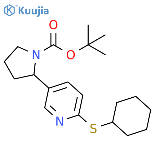 2-(6-Cyclohexylsulfanyl-pyridin-3-yl)-pyrrolidine-1-carboxylic acid tert-butyl ester structure