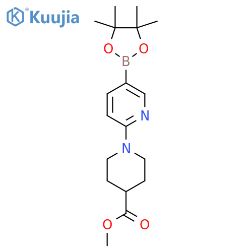 Methyl 1-(5-(4,4,5,5-tetramethyl-1,3,2-dioxaborolan-2-yl)pyridin-2-yl)piperidine-4-carboxylate structure