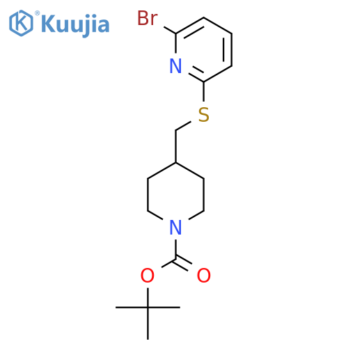 4-(6-Bromo-pyridin-2-ylsulfanylmethyl)-piperidine-1-carboxylic acid tert-butyl ester structure