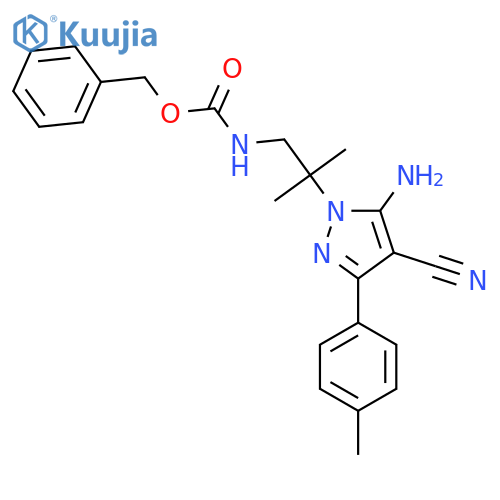 Benzyl (2-(5-amino-4-cyano-3-(p-tolyl)-1H-pyrazol-1-yl)-2-methylpropyl)carbamate structure