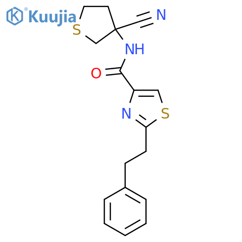 N-(3-cyanothiolan-3-yl)-2-(2-phenylethyl)-1,3-thiazole-4-carboxamide structure