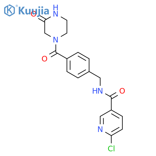 6-chloro-N-{[4-(3-oxopiperazine-1-carbonyl)phenyl]methyl}pyridine-3-carboxamide structure