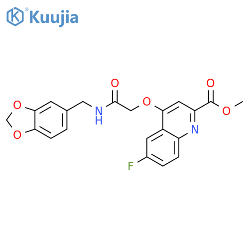 methyl 4-({[(2H-1,3-benzodioxol-5-yl)methyl]carbamoyl}methoxy)-6-fluoroquinoline-2-carboxylate structure