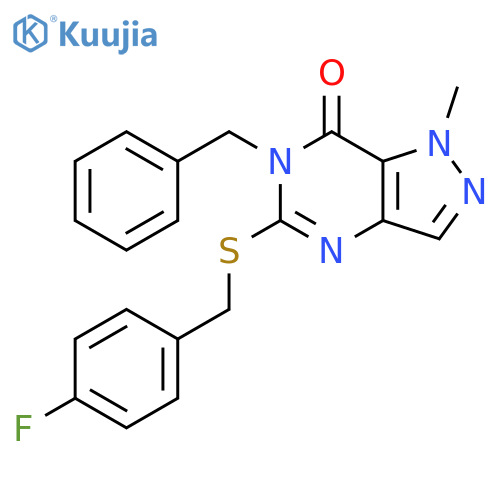 6-benzyl-5-{[(4-fluorophenyl)methyl]sulfanyl}-1-methyl-1H,6H,7H-pyrazolo[4,3-d]pyrimidin-7-one structure