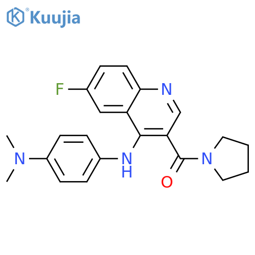 N4-[6-fluoro-3-(pyrrolidine-1-carbonyl)quinolin-4-yl]-N1,N1-dimethylbenzene-1,4-diamine structure