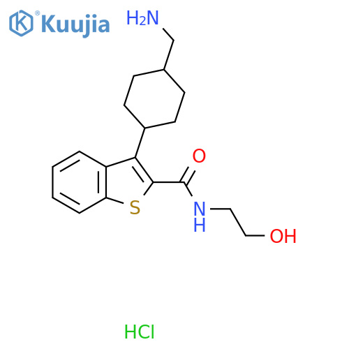 3-[4-(Aminomethyl)cyclohexyl]-N-(2-hydroxyethyl)-1-benzothiophene-2-carboxamide;hydrochloride structure