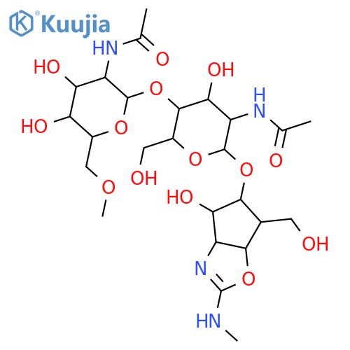 b-D-Allopyranoside,3a,5,6,6a-tetrahydro-4-hydroxy-6-(hydroxymethyl)-2-(methylamino)-4H-cyclopentoxazol-5-yl2-(acetylamino)-4-O-[2-(acetylamino)-2-deoxy-6-O-methyl-b-D-allopyranosyl]-2-deoxy-,[3aR-(3aa,4a,5b,6a,6aa)]- (9CI) structure