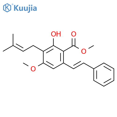 Benzoic acid, 2-hydroxy-4-methoxy-3-(3-methyl-2-buten-1-yl)-6-[(1E)-2-phenylethenyl]-, methyl ester structure