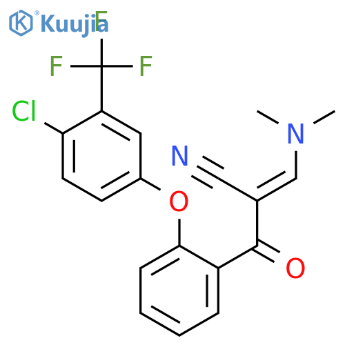 (2E)-2-[(E)-2-[4-chloro-3-(trifluoromethyl)phenoxy]benzoyl]-3-(dimethylamino)prop-2-enenitrile structure