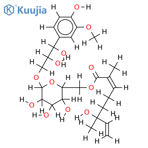 9-(6-O-[(2E,6S)-2,6-dimethyl-6-hydroxy-2,7-octadienoyl]-beta-D-glucopyranosyloxy)guaiacylglycerol structure