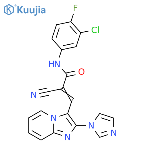 N-(3-chloro-4-fluorophenyl)-2-cyano-3-[2-(1H-imidazol-1-yl)imidazo[1,2-a]pyridin-3-yl]prop-2-enamide structure