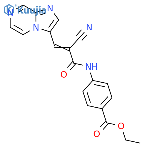 Benzoic acid, 4-[(2-cyano-3-imidazo[1,2-a]pyrazin-3-yl-1-oxo-2-propen-1-yl)amino]-, ethyl ester structure