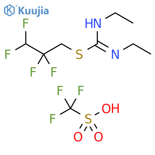 N,N'-diethyl(2,2,3,3-tetrafluoropropyl)sulfanylmethanimidamide, trifluoromethanesulfonic acid structure