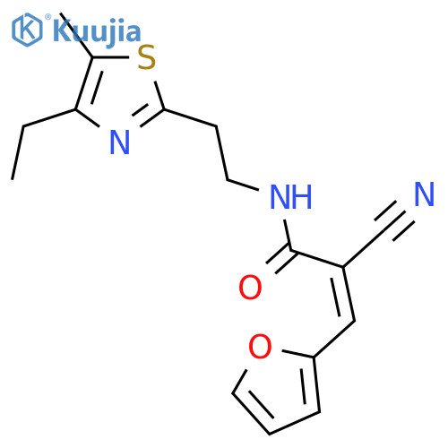 2-cyano-N-[2-(4-ethyl-5-methyl-1,3-thiazol-2-yl)ethyl]-3-(furan-2-yl)prop-2-enamide structure