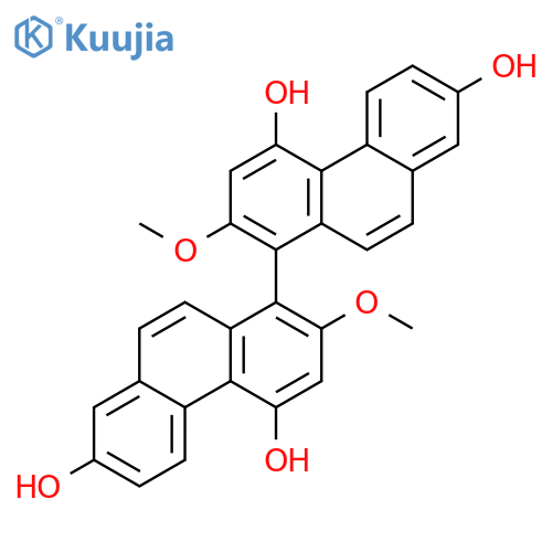 4,4',7,7'-tetrahydroxy-2,2'-dimethoxy-1,1'-biphenanthrene structure