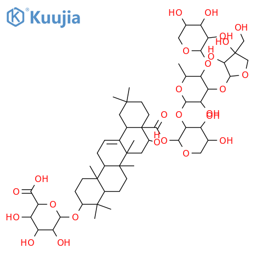 β-D-Glucopyranosiduronic acid, (3β,16α)-28-[(O-D-apio-β-D-furanosyl-(1→3)-O-[β-D-xylopyranosyl-(1→4)]-O-6-deoxy-α-L-mannopyranosyl-(1→2)-α-L-arabinopyranosyl)oxy]-16-hydroxy-28-oxoolean-12-en-3-yl (9CI) structure