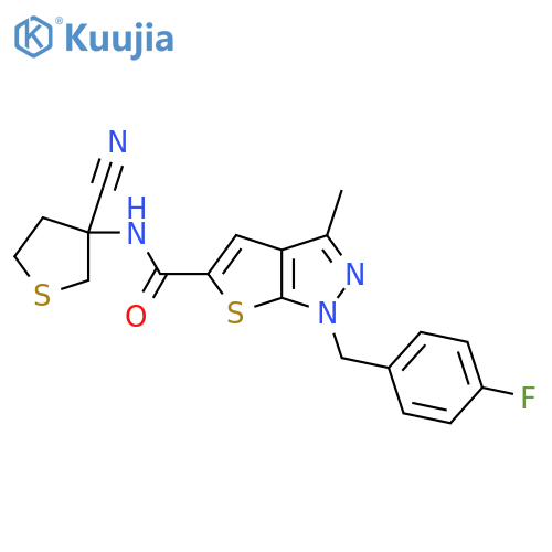 N-(3-cyanothiolan-3-yl)-1-[(4-fluorophenyl)methyl]-3-methyl-1H-thieno[2,3-c]pyrazole-5-carboxamide structure