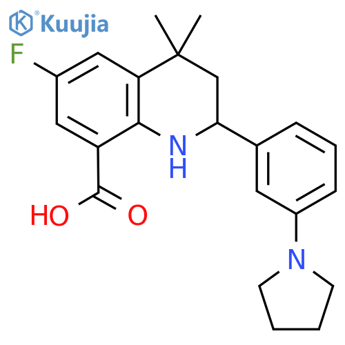 6-Fluoro-4,4-dimethyl-2-(3-pyrrolidin-1-ylphenyl)-2,3-dihydro-1H-quinoline-8-carboxylic acid structure