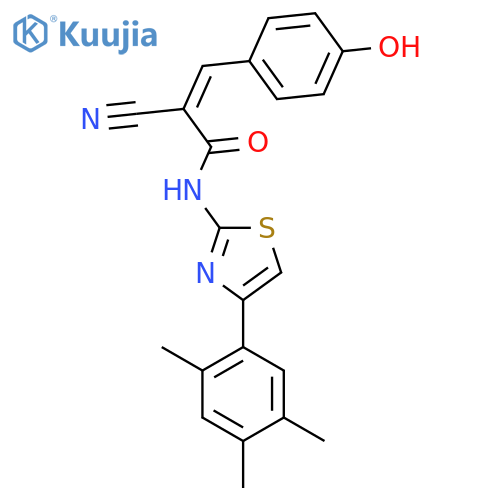 (Z)-2-Cyano-3-(4-hydroxyphenyl)-N-[4-(2,4,5-trimethylphenyl)-1,3-thiazol-2-yl]prop-2-enamide structure