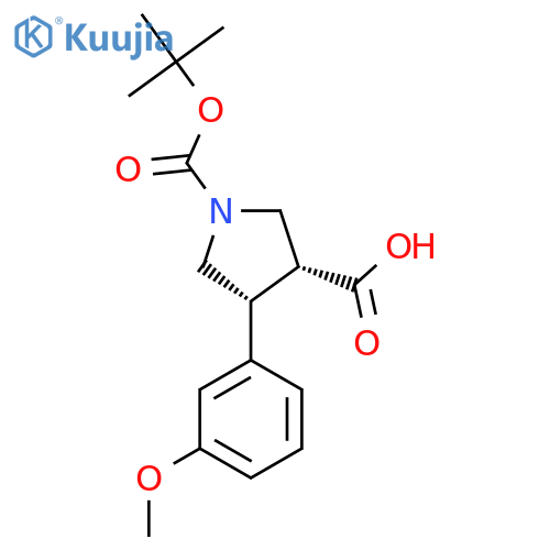 (3R,4R)-4-(3-Methoxyphenyl)-1-[(2-methylpropan-2-yl)oxycarbonyl]pyrrolidine-3-carboxylic acid structure