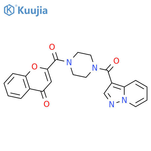 2-(4-{pyrazolo[1,5-a]pyridine-3-carbonyl}piperazine-1-carbonyl)-4H-chromen-4-one structure