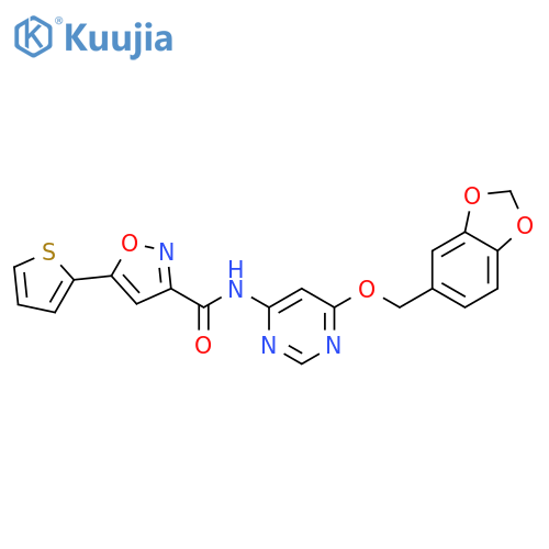 N-{6-[(2H-1,3-benzodioxol-5-yl)methoxy]pyrimidin-4-yl}-5-(thiophen-2-yl)-1,2-oxazole-3-carboxamide structure