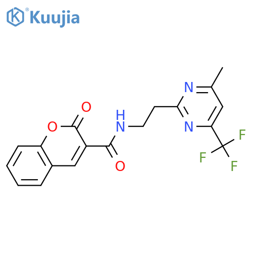 N-{2-[4-methyl-6-(trifluoromethyl)pyrimidin-2-yl]ethyl}-2-oxo-2H-chromene-3-carboxamide structure