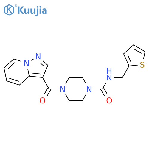 4-{pyrazolo[1,5-a]pyridine-3-carbonyl}-N-[(thiophen-2-yl)methyl]piperazine-1-carboxamide structure