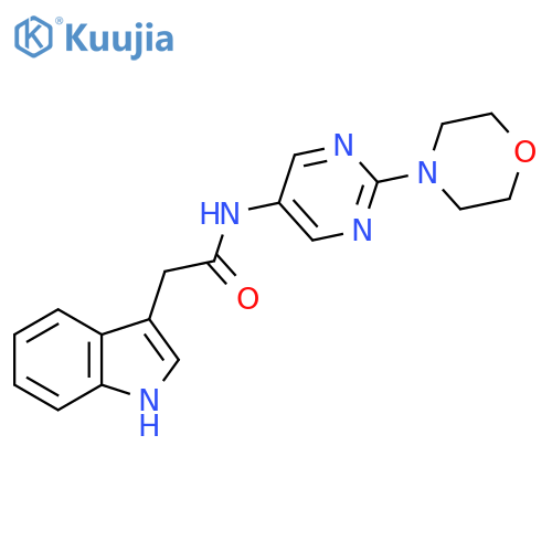 2-(1H-indol-3-yl)-N-2-(morpholin-4-yl)pyrimidin-5-ylacetamide structure